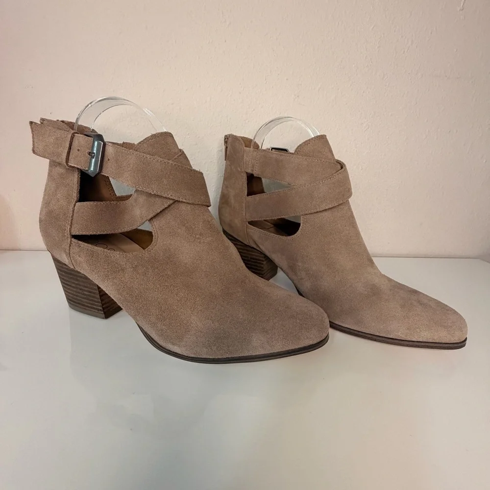 Sole Society Taupe Suede Cutout Ankle Booties